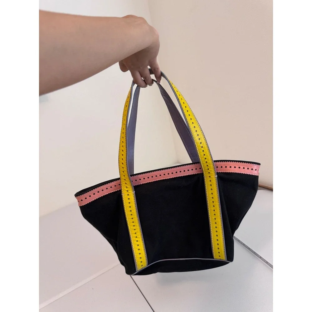 Moschino Cheap and Chic Colorblock Canvas Tote Bag Black Yellow Made in Italy ep